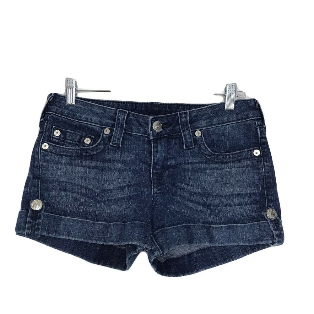 True Religion JESS Cuffed Shorts Sz 29 Dark Wash